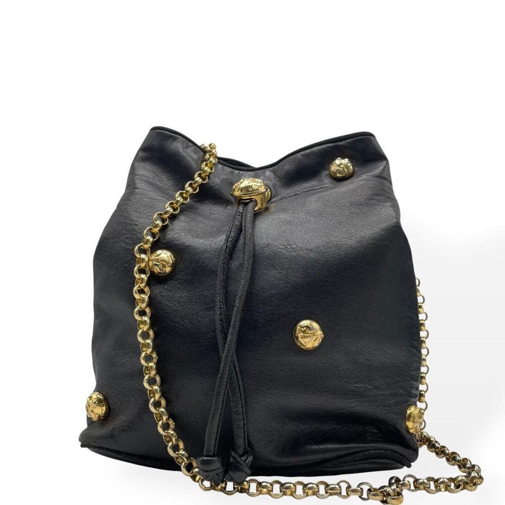 Salvatore Ferragamo Black Leather Mini Chain Bucket Bag